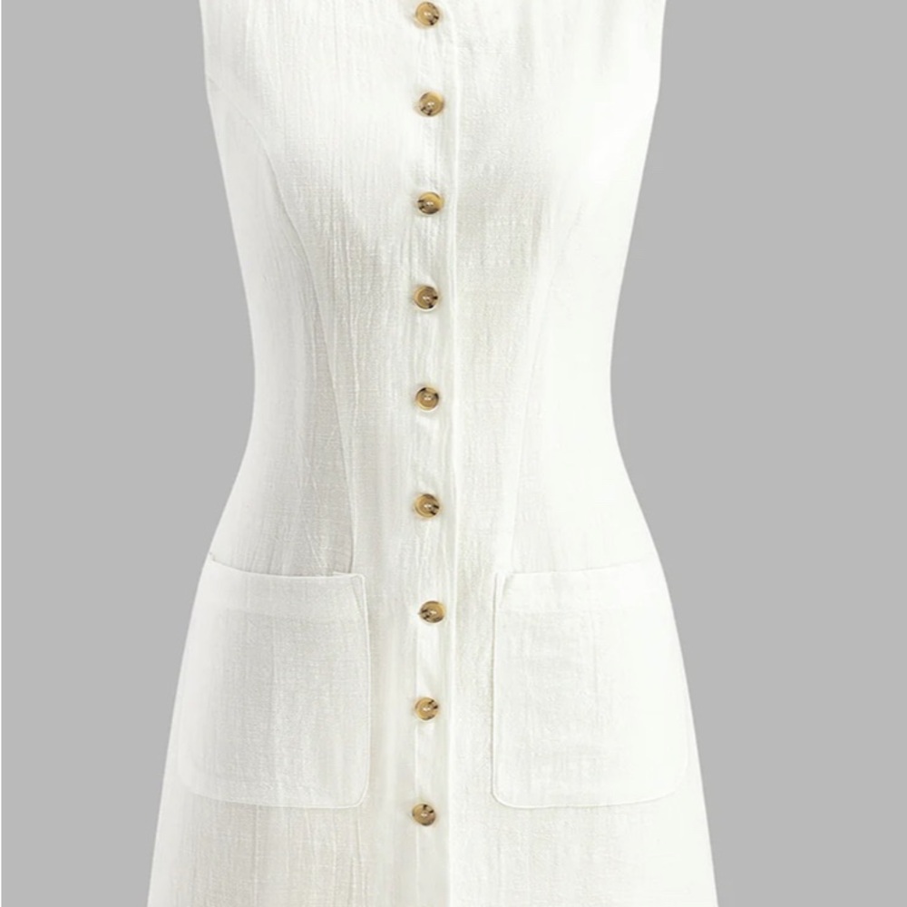 Commense Ivory Button-Front Midi Dress